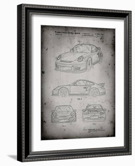 PP994-Faded Grey Porsche 911 with Spoiler Patent Poster-Cole Borders-Framed Giclee Print