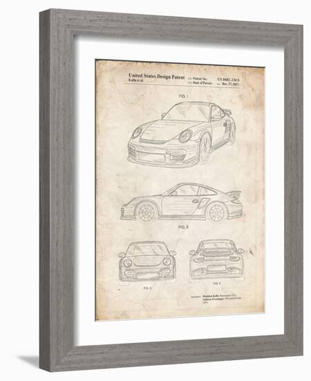 PP994-Vintage Parchment Porsche 911 with Spoiler Patent Poster-Cole Borders-Framed Giclee Print