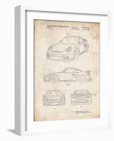 PP994-Vintage Parchment Porsche 911 with Spoiler Patent Poster-Cole Borders-Framed Giclee Print