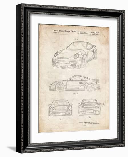 PP994-Vintage Parchment Porsche 911 with Spoiler Patent Poster-Cole Borders-Framed Giclee Print