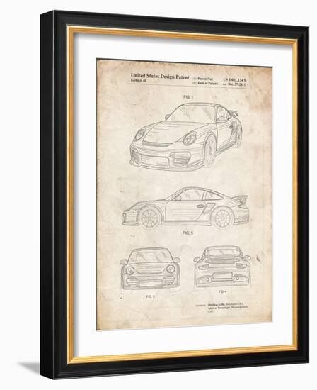 PP994-Vintage Parchment Porsche 911 with Spoiler Patent Poster-Cole Borders-Framed Giclee Print