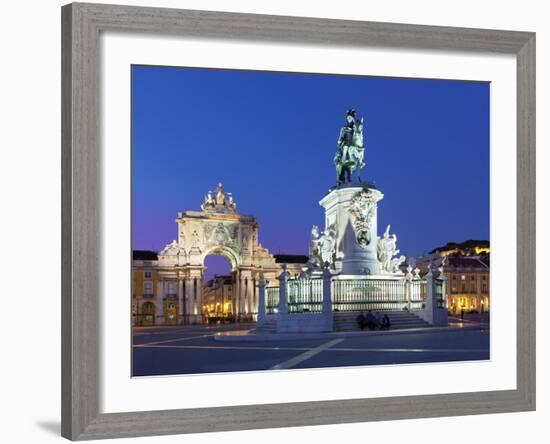 Praca Do Comercio with Equestrian Statue of Dom Jose and Arco Da Rua Augusta, Lisbon, Portugal-Stuart Black-Framed Photographic Print