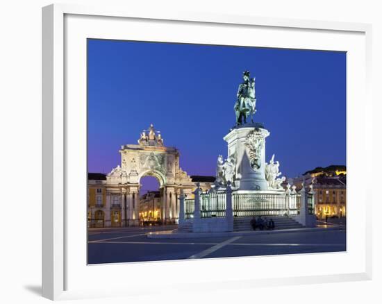 Praca Do Comercio with Equestrian Statue of Dom Jose and Arco Da Rua Augusta, Lisbon, Portugal-Stuart Black-Framed Photographic Print