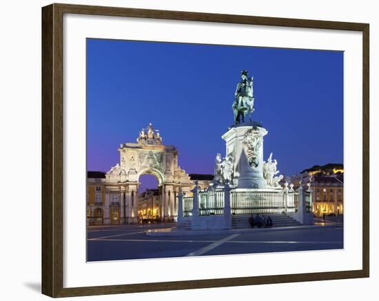 Praca Do Comercio with Equestrian Statue of Dom Jose and Arco Da Rua Augusta, Lisbon, Portugal-Stuart Black-Framed Photographic Print