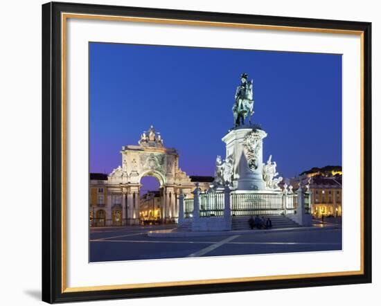 Praca Do Comercio with Equestrian Statue of Dom Jose and Arco Da Rua Augusta, Lisbon, Portugal-Stuart Black-Framed Photographic Print