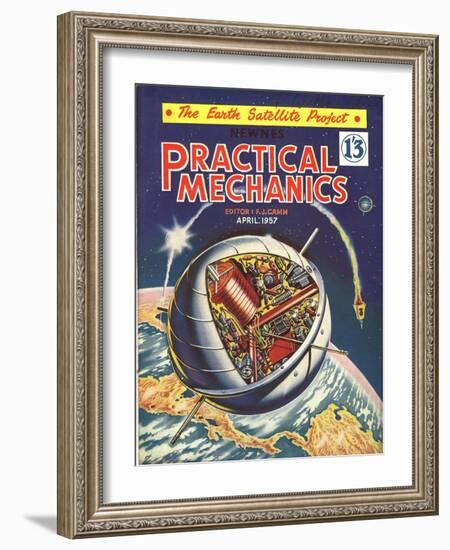 Practical Mechanics, Visions of the Future, Satellites and Space Exploration Magazine, UK, 1950-null-Framed Giclee Print