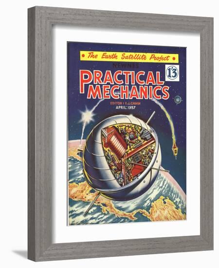 Practical Mechanics, Visions of the Future, Satellites and Space Exploration Magazine, UK, 1950-null-Framed Giclee Print