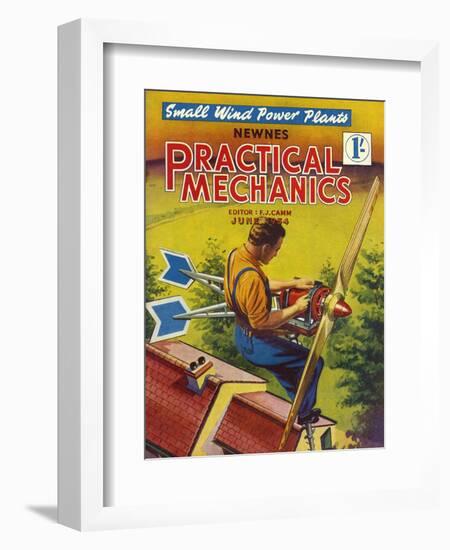 Practical Mechanics, Wind Power Turbine Global Warming Alternative Magazine, UK, 1954-null-Framed Giclee Print