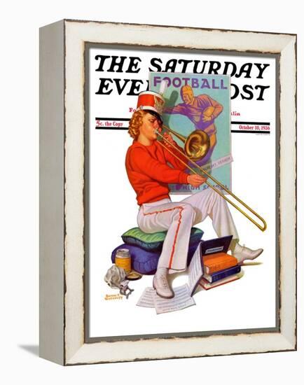 "Practicing the Trombone," Saturday Evening Post Cover, October 10, 1936-Revere F. Wistehoff-Framed Premier Image Canvas