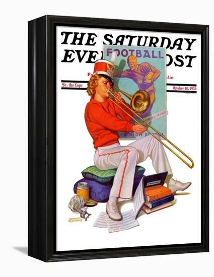 "Practicing the Trombone," Saturday Evening Post Cover, October 10, 1936-Revere F. Wistehoff-Framed Premier Image Canvas