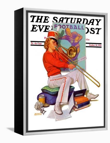 "Practicing the Trombone," Saturday Evening Post Cover, October 10, 1936-Revere F. Wistehoff-Framed Premier Image Canvas