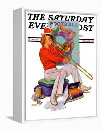 "Practicing the Trombone," Saturday Evening Post Cover, October 10, 1936-Revere F. Wistehoff-Framed Premier Image Canvas