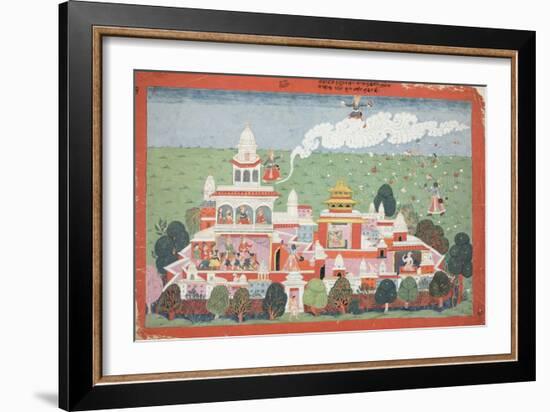 Pradyumna Enters the Palace of the Demon Sambar and Challenges him, page from the Bhagavata Purana-Nepalese School-Framed Giclee Print