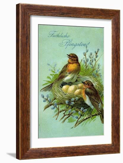 Präge Fröhliche Pfingsten, Vögel, Nest, Eier-null-Framed Giclee Print