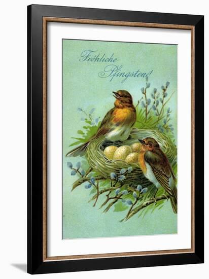 Präge Fröhliche Pfingsten, Vögel, Nest, Eier-null-Framed Giclee Print