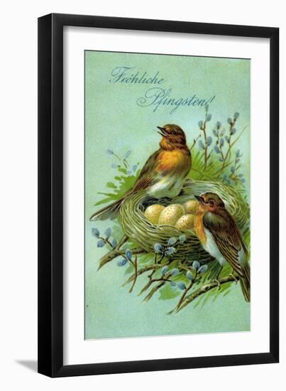 Präge Fröhliche Pfingsten, Vögel, Nest, Eier-null-Framed Giclee Print