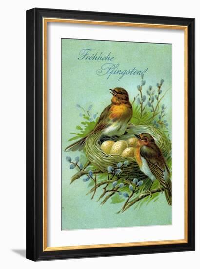 Präge Fröhliche Pfingsten, Vögel, Nest, Eier-null-Framed Giclee Print