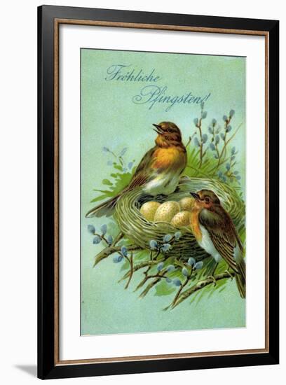 Präge Fröhliche Pfingsten, Vögel, Nest, Eier-null-Framed Giclee Print