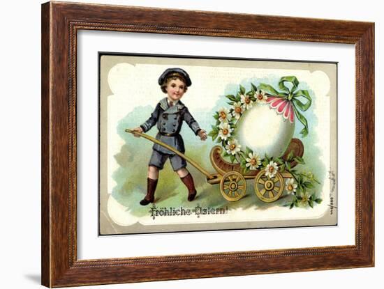 Präge Frohe Ostern, Junge Zieht Karren, Osterei-null-Framed Giclee Print