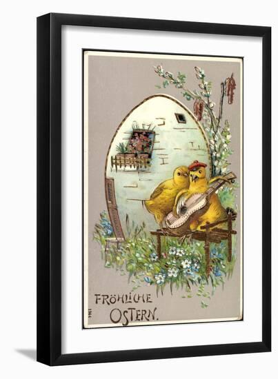 Präge Frohe Ostern, Küken, Gitarre, Studentenmütze-null-Framed Giclee Print