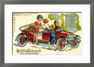Prage Gluckwunsch Geburtstag Auto Kind Blumen Giclee Print Art Com