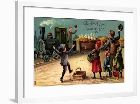 Präge Glückwunsch Neujahr, Zugreise, Geldwaggons-null-Framed Giclee Print