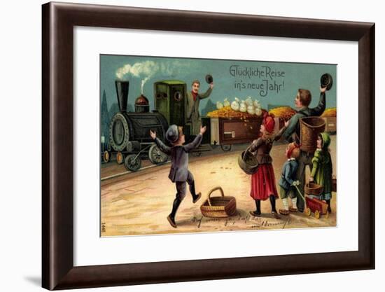 Präge Glückwunsch Neujahr, Zugreise, Geldwaggons-null-Framed Giclee Print