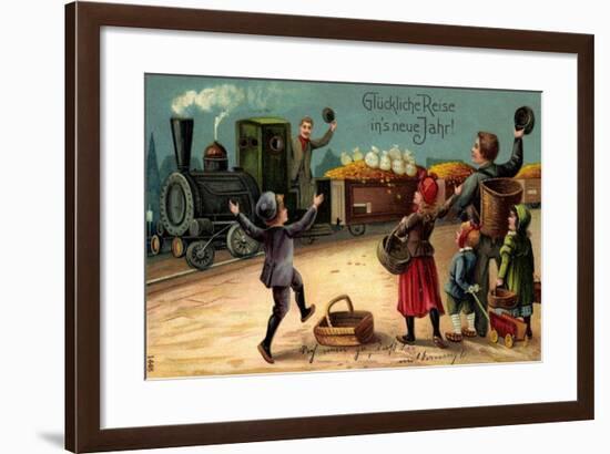 Präge Glückwunsch Neujahr, Zugreise, Geldwaggons-null-Framed Giclee Print