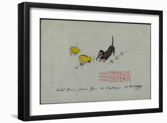 Präge Glückwunsch Ostern, Dackel Mit Küken, Zweige-null-Framed Giclee Print