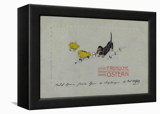 Präge Glückwunsch Ostern, Dackel Mit Küken, Zweige-null-Framed Premier Image Canvas