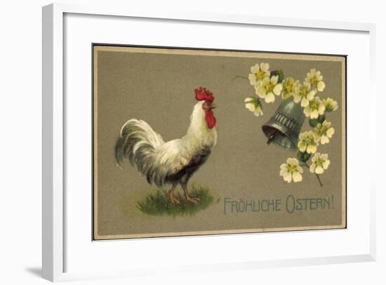 Präge Glückwunsch Ostern, Hahn, Glocke, Blüten-null-Framed Giclee Print