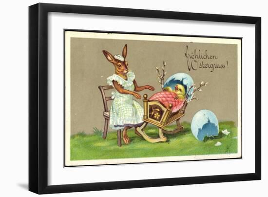 Präge Glückwunsch Ostern, Hase Schaukelt Küken-null-Framed Giclee Print