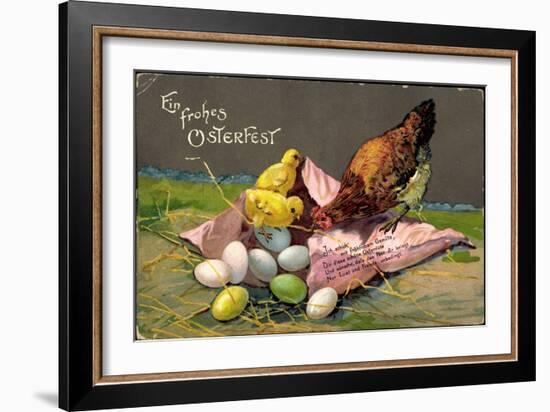 Präge Glückwunsch Ostern, Küken Mit Eiern, Henne-null-Framed Giclee Print