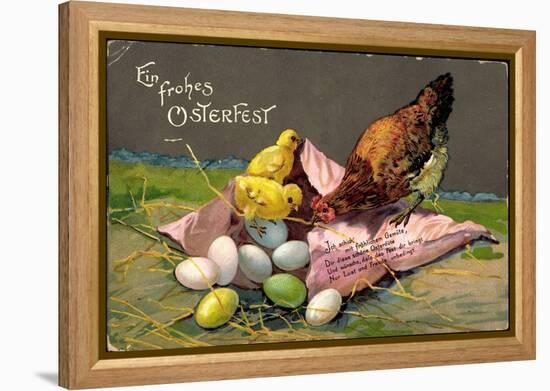 Präge Glückwunsch Ostern, Küken Mit Eiern, Henne-null-Framed Premier Image Canvas