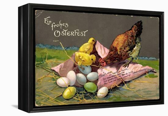 Präge Glückwunsch Ostern, Küken Mit Eiern, Henne-null-Framed Premier Image Canvas