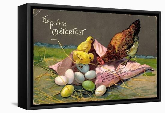 Präge Glückwunsch Ostern, Küken Mit Eiern, Henne-null-Framed Premier Image Canvas