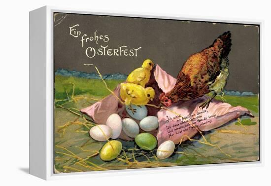 Präge Glückwunsch Ostern, Küken Mit Eiern, Henne-null-Framed Premier Image Canvas