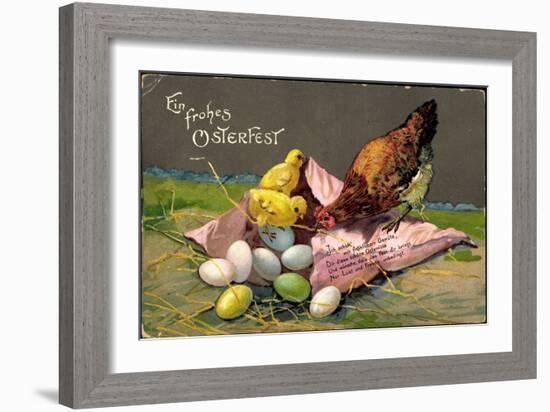Präge Glückwunsch Ostern, Küken Mit Eiern, Henne-null-Framed Premium Giclee Print