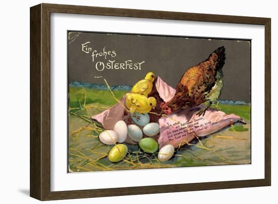 Präge Glückwunsch Ostern, Küken Mit Eiern, Henne-null-Framed Premium Giclee Print