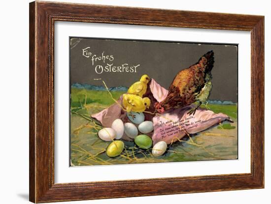 Präge Glückwunsch Ostern, Küken Mit Eiern, Henne-null-Framed Premium Giclee Print