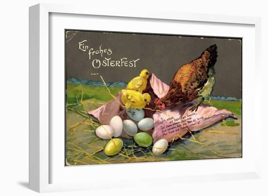 Präge Glückwunsch Ostern, Küken Mit Eiern, Henne-null-Framed Premium Giclee Print