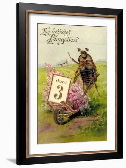 Präge Glückwunsch Pfingsten, Maikäfer Mit Blumen-null-Framed Giclee Print