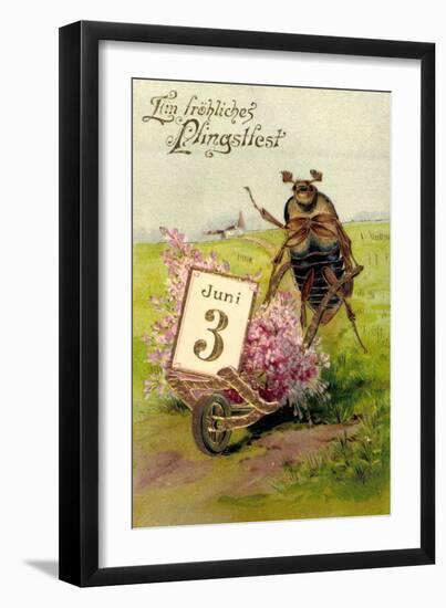 Präge Glückwunsch Pfingsten, Maikäfer Mit Blumen-null-Framed Giclee Print