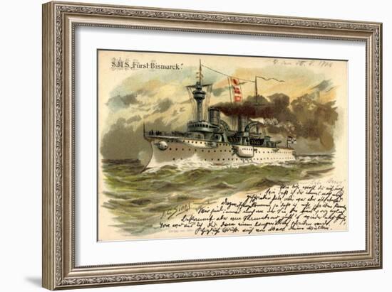 Präge Künstler Litho Siehl, S.M.S. Fürst Bismarck-null-Framed Giclee Print