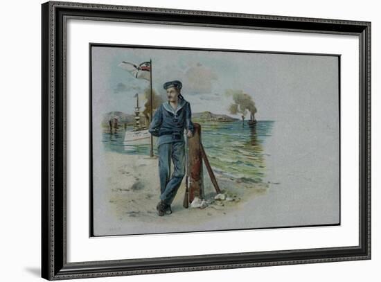 Präge Litho Deutscher Seemann Mit Gewehr, Kriegsschiffe-null-Framed Giclee Print