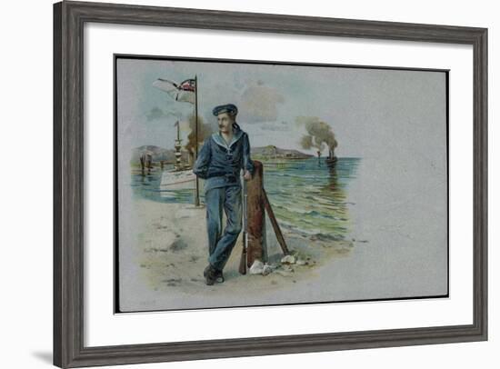 Präge Litho Deutscher Seemann Mit Gewehr, Kriegsschiffe-null-Framed Giclee Print