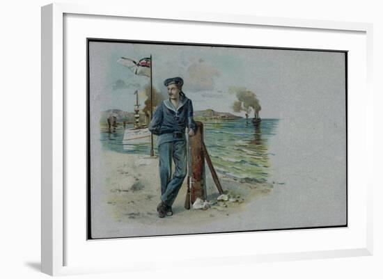 Präge Litho Deutscher Seemann Mit Gewehr, Kriegsschiffe-null-Framed Giclee Print