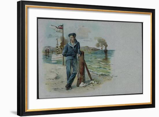 Präge Litho Deutscher Seemann Mit Gewehr, Kriegsschiffe-null-Framed Giclee Print