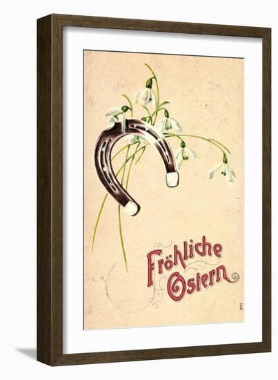 Präge Litho Frohe Ostern, Hufeisen, Glockenblumen-null-Framed Giclee Print