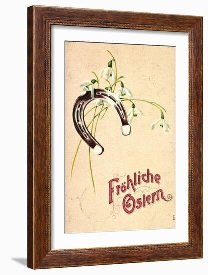 Präge Litho Frohe Ostern, Hufeisen, Glockenblumen-null-Framed Giclee Print